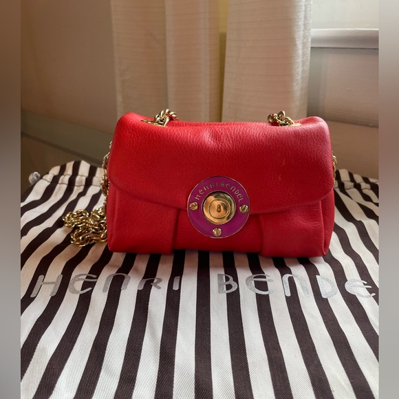 Henri Bendel Pebbled Leather Bag Gold Chain Shoulder Crossbody Bag - Picture 3 of 17